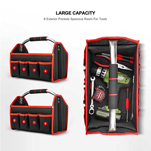 HAUTMEC 13 Inch Tool Bag, Foldable Open Top Tool Tote with Stiff Frame, 8 Pockets, Water-Resistant Molded Base & Padded Handle, Portable Electrician Tool Organizer for DIY & Jobsite Use – TB0001 - Image 3