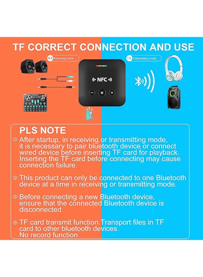 Excefore Bluetooth 5.0 Transmitter And Receiver, 3.5Mm Wireless Audio Adapter, Black, 2-In-1 Wireless Bluetooth Adapter For Tv Pc Home Sound System Car - Image 4