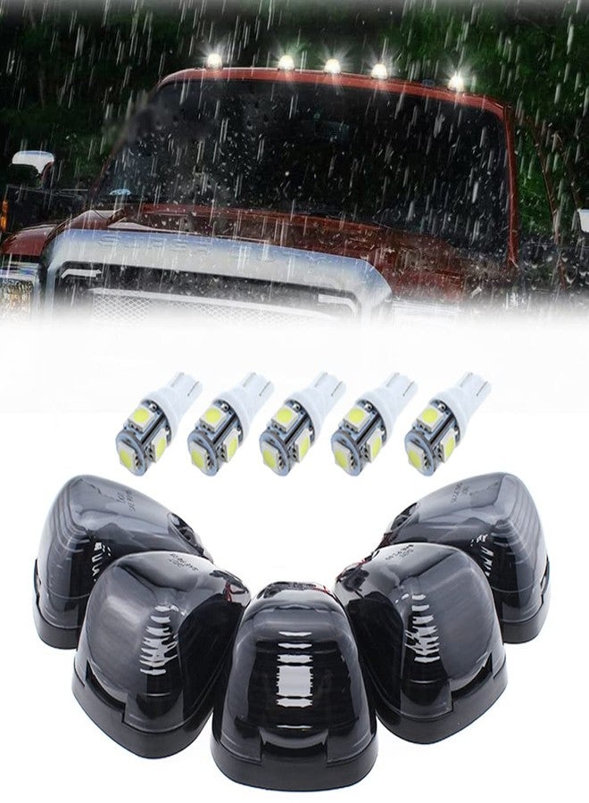 GLOFE 5X Black Smoke Lens Cab Roof Marker Running Lamps w/White LED Lights For Ford F150 F250 F350 F450 F550 F650 F750 E150 E250 E350 E450 1999-2016 Super Duty Pickup Trucks - Image 1