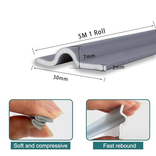 Jubobu Window Sealing Strips for Gap,Door Bottom Sealing Strip,Sound Proofing for Windows,Windproof Window Seal Keep Out Air Leaks, Mosquitoes and Noise(5 Meter, Grey) (Grey) - Image 2