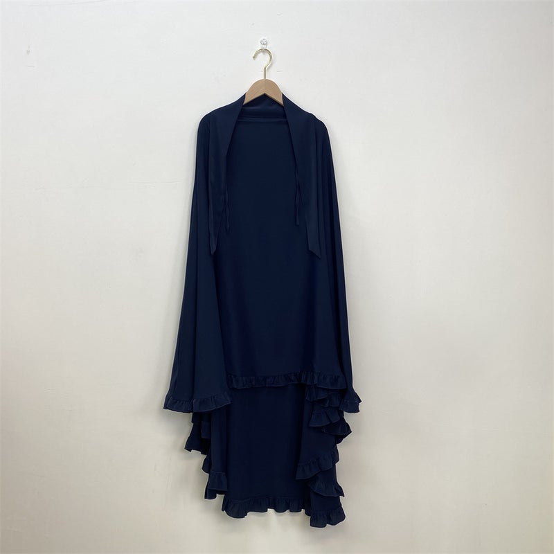 Fashionable Ruffle Hem Solid Color Large Hijab - Image 1
