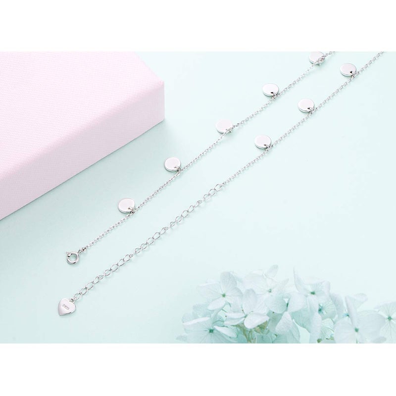 DAOCHONG Sterling Silver Jewelry Dot Choker Necklace Round Circle Pendant Disc Chain Statement Necklace For Women - Image 4