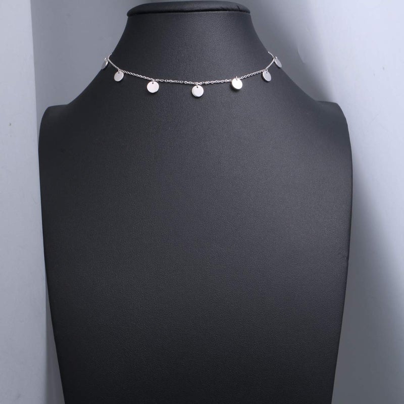 DAOCHONG Sterling Silver Jewelry Dot Choker Necklace Round Circle Pendant Disc Chain Statement Necklace For Women - Image 2