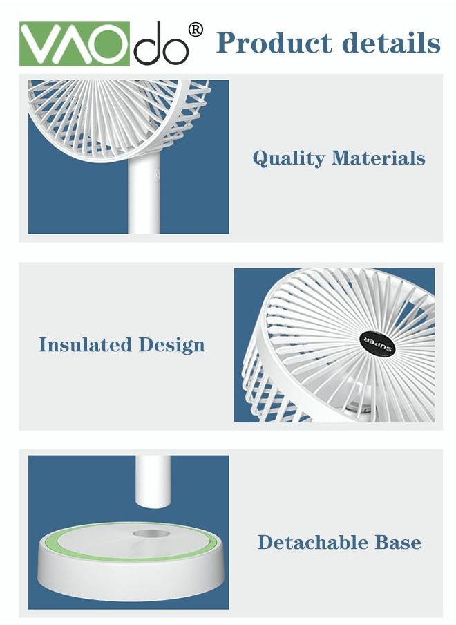 VAOdo - Desktop Fan USB Charging Portable Small Fan Low Noise 3 Gears Strong Wind Removable Handheld Fan - Image 1