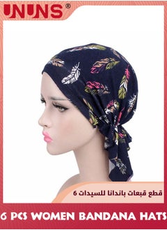 UNUNS Women Bandana Hats,6 Pieces Boho Headbands,Stretch Print Wrap Head Beanies Covers Caps,Ruffle Tie Head Wide Headband,Windproof Scarf Wearing Accessories,Yoga Workout Head Bands  - Image 2