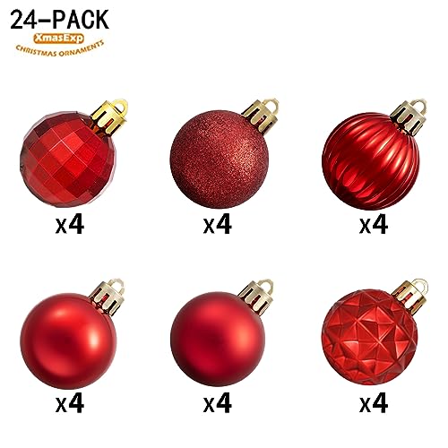 XmasExp 24ct Christmas Ornaments Shatterproof Christmas Ball Ornaments Set Decorations for Xmas Tree Balls 40mm/1.57" (1.57'', Red) - Image 2