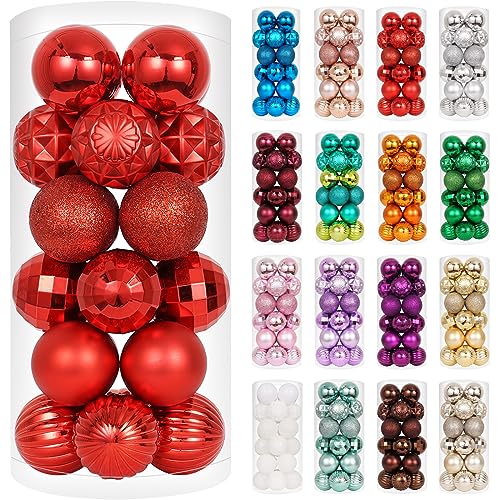 XmasExp 24ct Christmas Ornaments Shatterproof Christmas Ball Ornaments Set Decorations for Xmas Tree Balls 40mm/1.57" (1.57'', Red) - Image 1