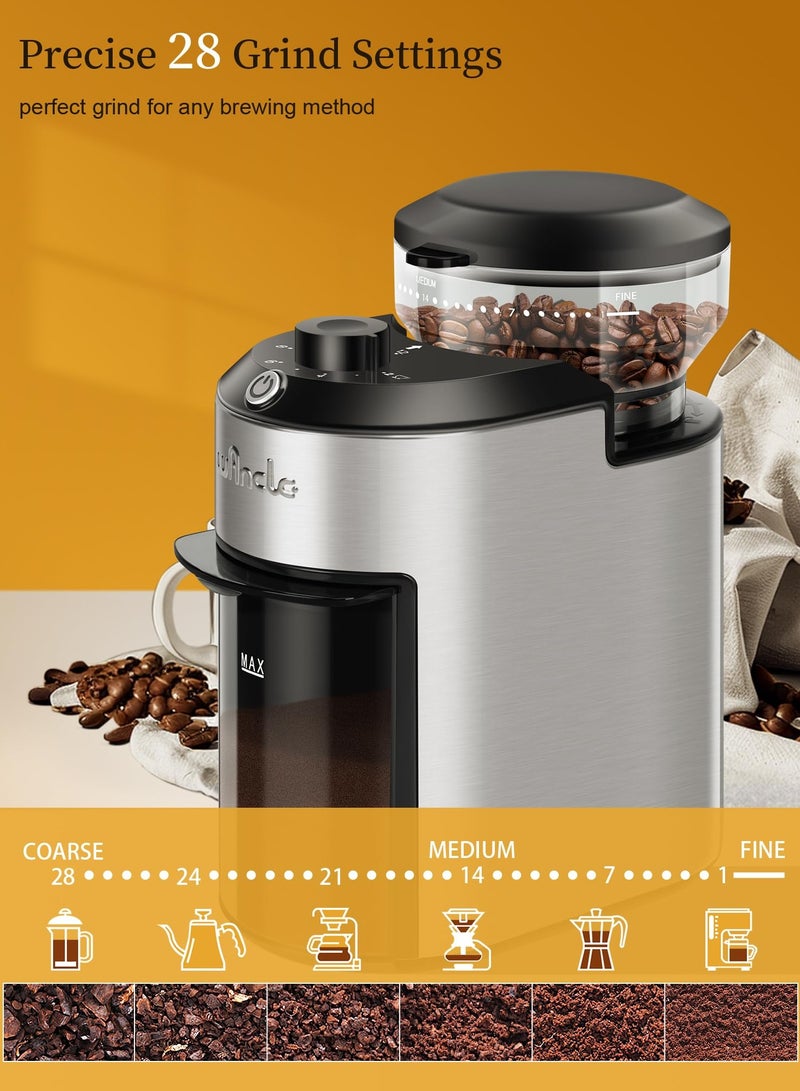 wancle Coffee Grinder Electric with 28 Grind Settings, 2-12 Cup Capacity Coffee Bean Grinder for Espresso, Drip & French Press, Stainless Steel Coffee Grinders with Chamber Cleaning Brush - Image 2