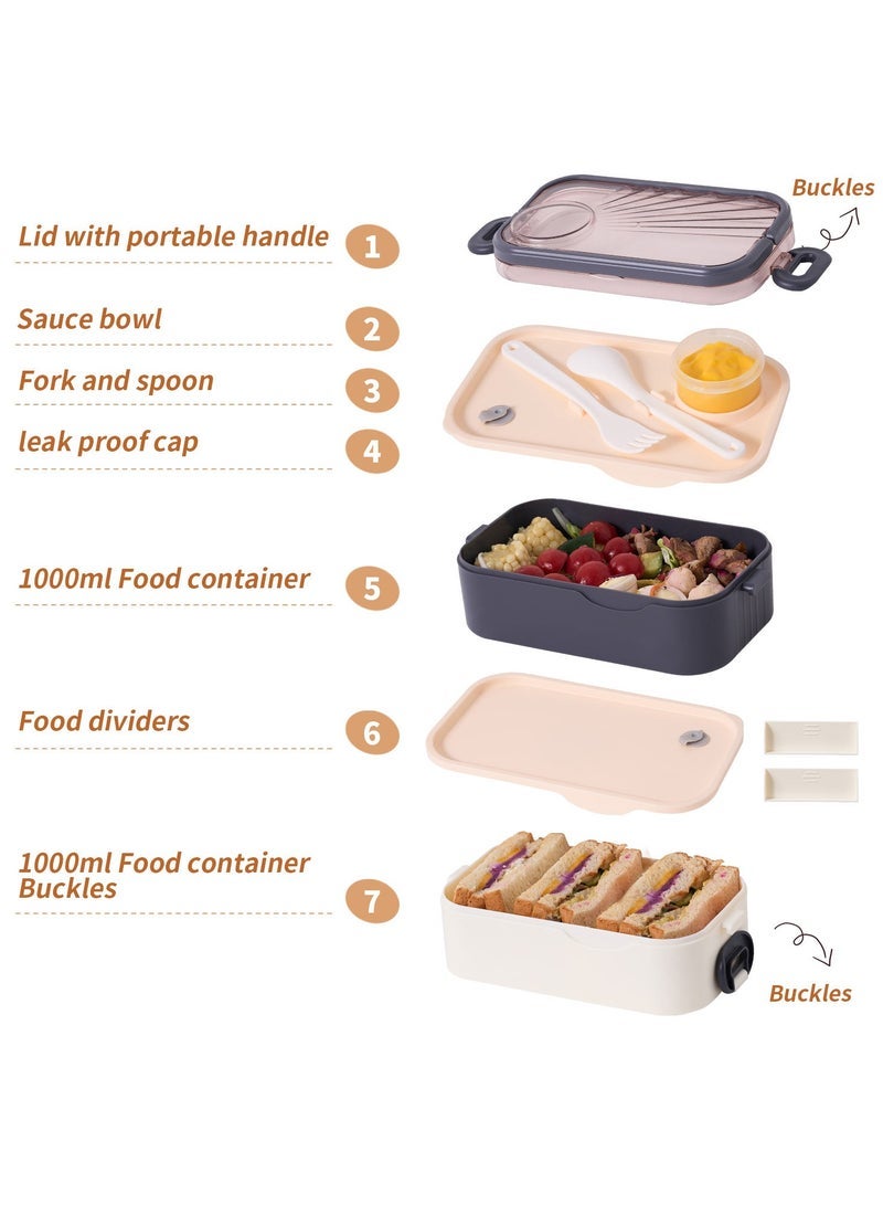 LKTOCAFT Bento Lunch Box With Sauce Container, 2-Tier Food Container With Removable Divider, Bpa-Free, Microwave And Dishwasher Safe, For Adults And Kids, Meal Prep, Work, And On The Go Grey - Image 2