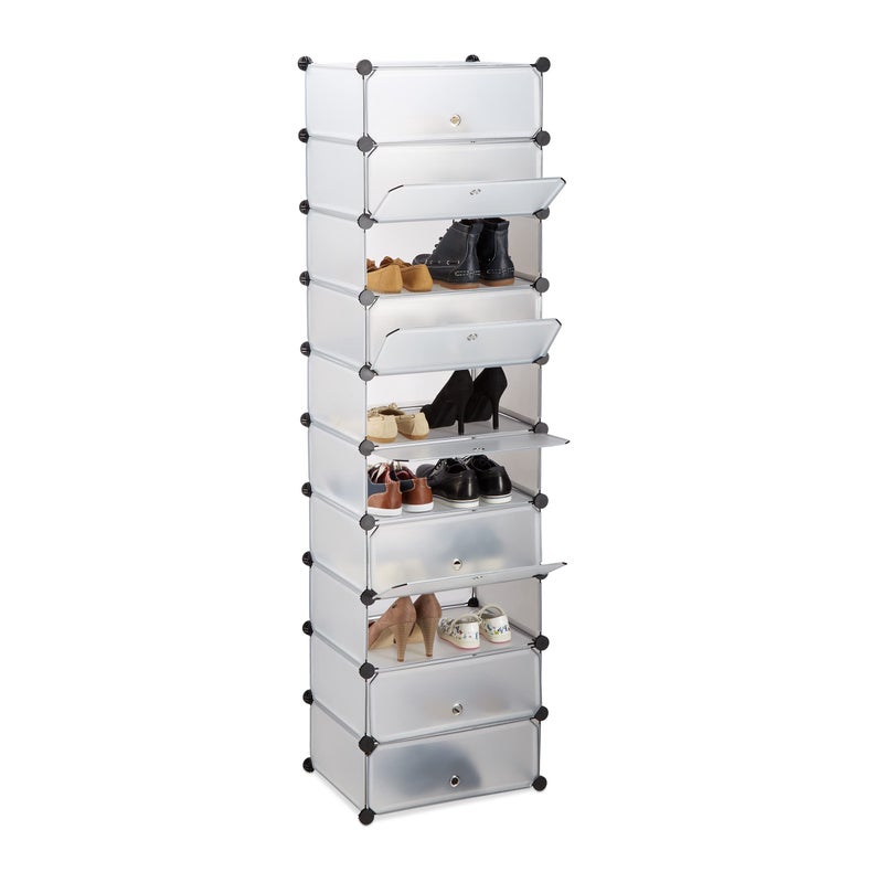 Relaxdays 10 Tier Shoe Rack Large Shoe Cabinet Stacking Shoe Organizer SpaceSaver app 176 x 49 x37 cm Transparent