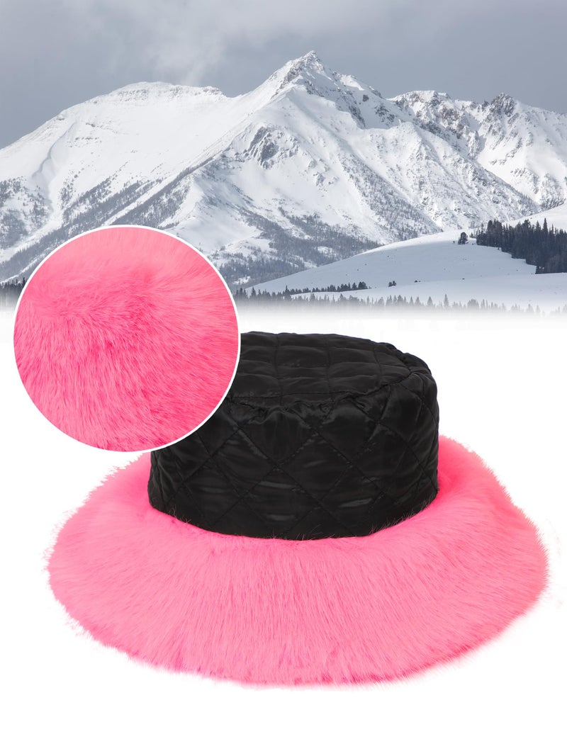 LA CARRIE Women's Fuzzy Wide Brim Faux Fur Bucket Hat Winter Warmer Fisherman Cap(Light Pink) - Image 2