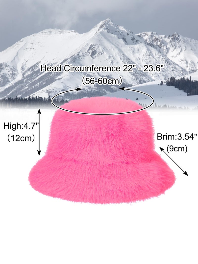 LA CARRIE Women's Fuzzy Wide Brim Faux Fur Bucket Hat Winter Warmer Fisherman Cap(Light Pink) - Image 3