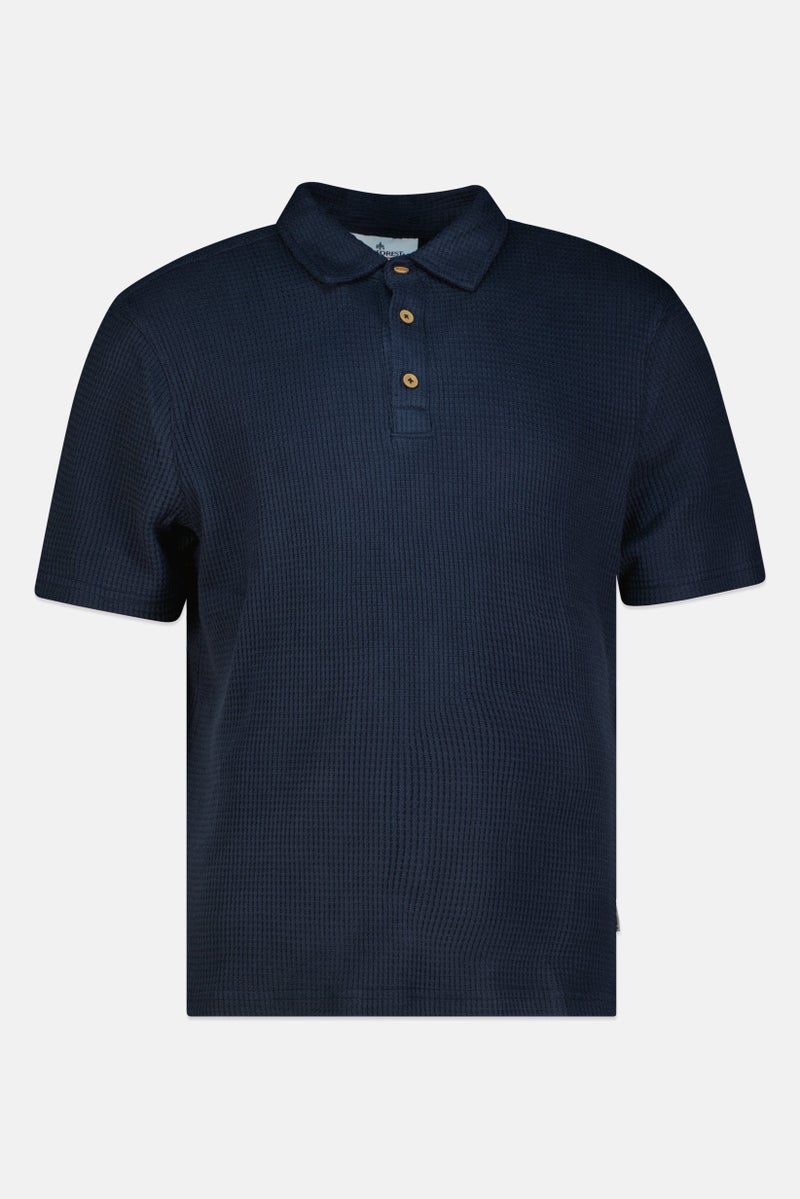 Rainforest Men Regular Fit Textured Short Sleeve Polo Shirt, Navy - Image 2
