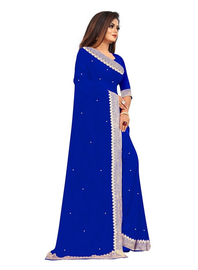 Dream Crushers Women's Chiffon Saree with Elegant Border | Lightweight Saree for Women |Chiffon Saree with Unstitched Blouse Piece - Blue - Image 4