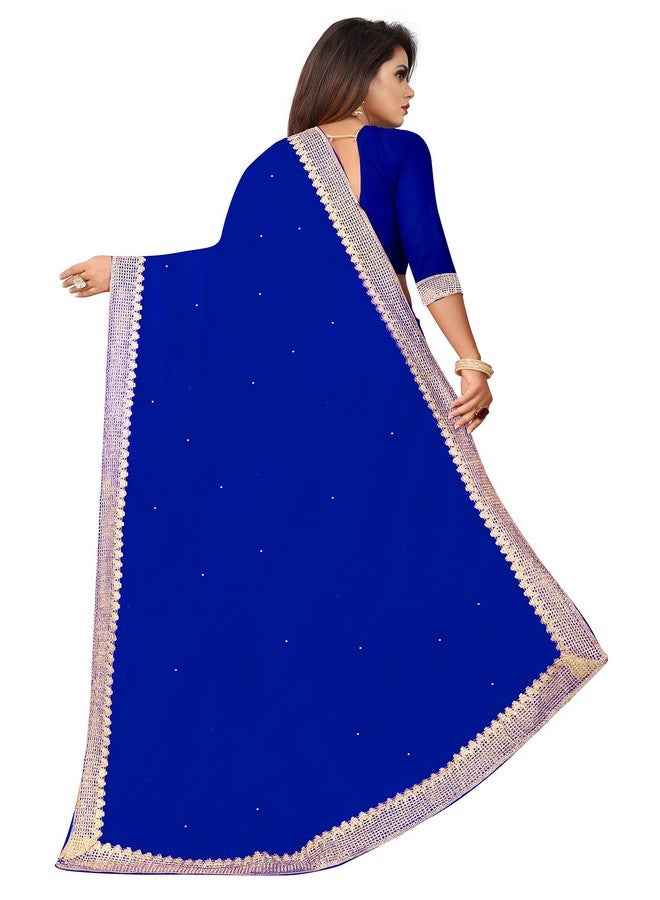 Dream Crushers Women's Chiffon Saree with Elegant Border | Lightweight Saree for Women |Chiffon Saree with Unstitched Blouse Piece - Blue - Image 2