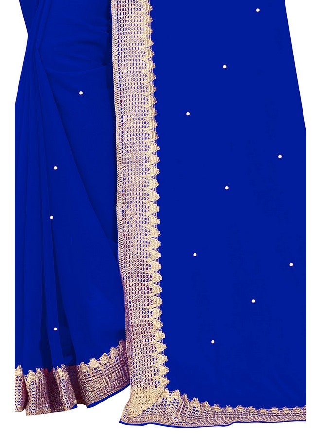 Dream Crushers Women's Chiffon Saree with Elegant Border | Lightweight Saree for Women |Chiffon Saree with Unstitched Blouse Piece - Blue - Image 5