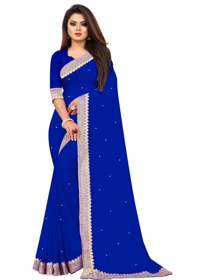 Dream Crushers Women's Chiffon Saree with Elegant Border | Lightweight Saree for Women |Chiffon Saree with Unstitched Blouse Piece - Blue - Image 1