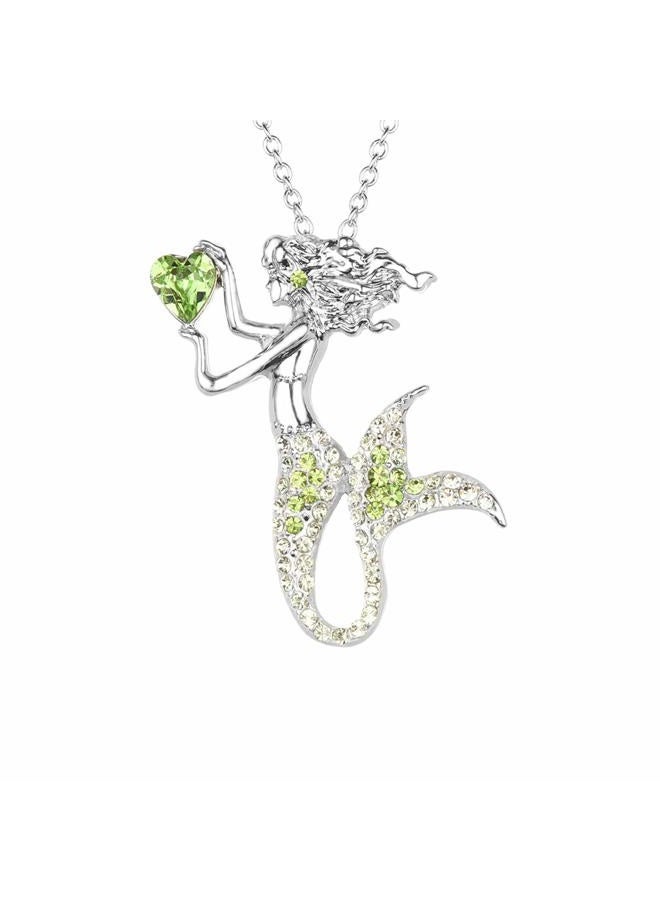 luomart Fashion Mermaid Birthstone Necklace Jewelry White Gold Plated Austrian Crystal Pendant Gift for Girls Women, Rhinestone, Rhinestone - Image 1