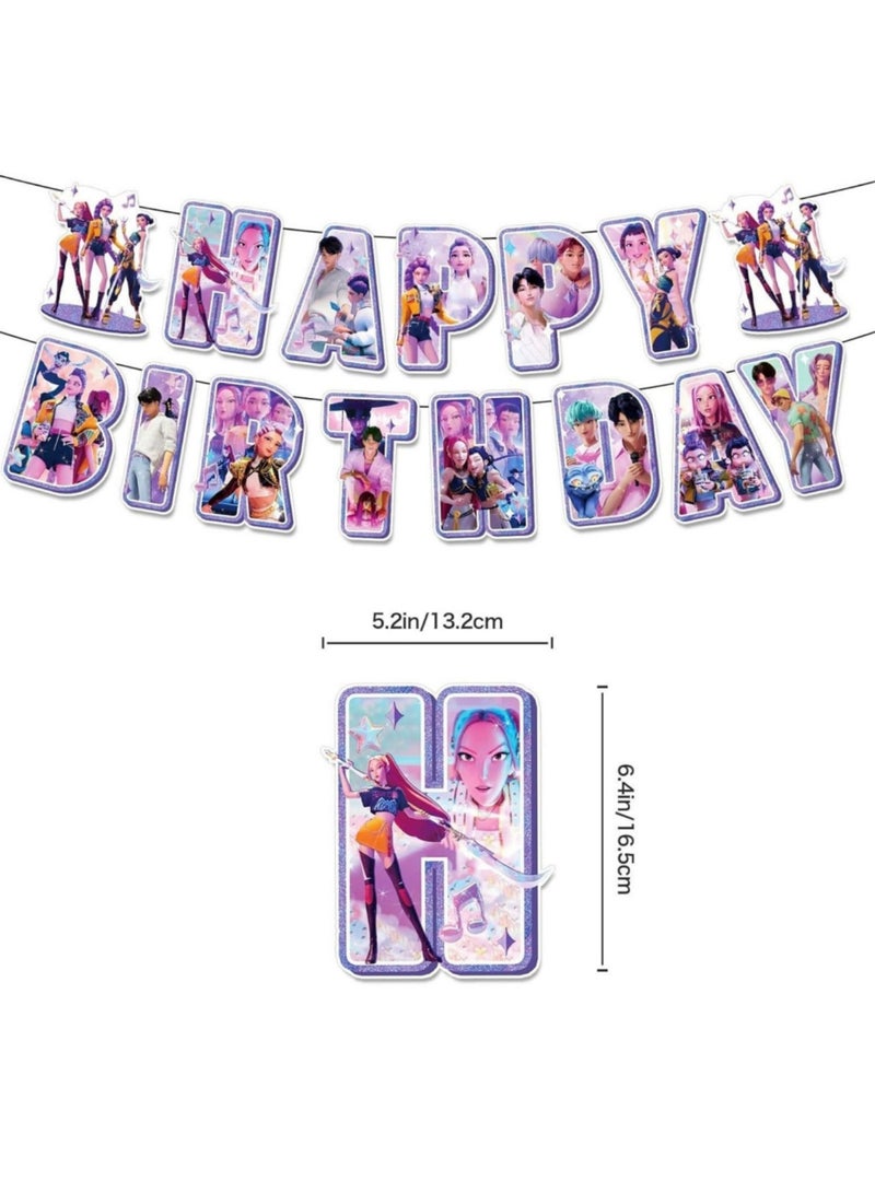 saykfoe Demon Hunters Birthday Decorations Set - Includes Backdrop, Happy Birthday Banner, 16Balloons, 12 Cupcake Toppers & Large Cake Topper for Boys Girls Kpop Party Supplies - Image 2