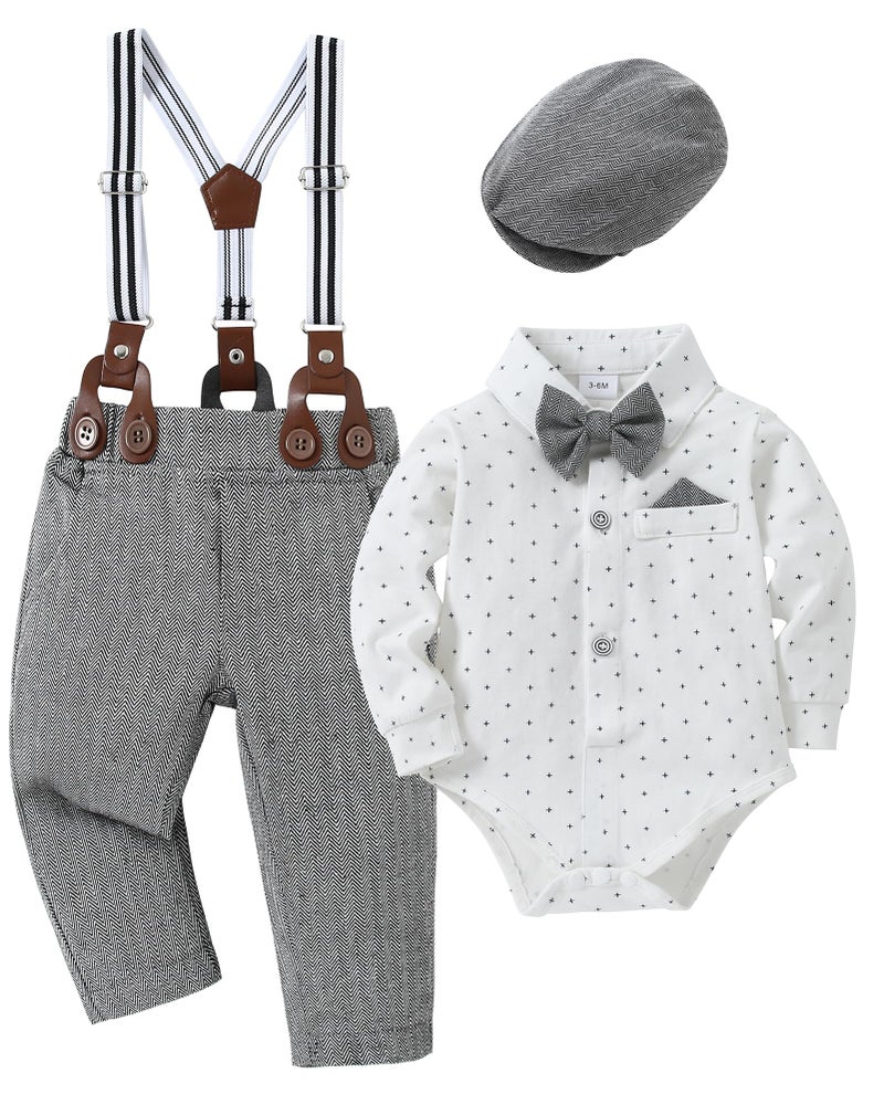 YALLET YALLET Baby Boy Clothes Suit Infant Gentleman Outfits Printed Dress ShirtBowtieBeret HatDetachable Suspender Pants 018M