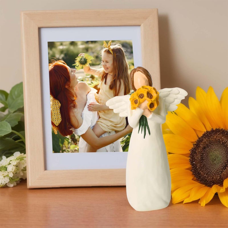 CUNTAUK Sunflower Gifts for Women, Get Well Gifts for Women, Sunflowers Angel Figurine Home Decor Gift Painted Healing Statue, Holding Flowers Angels Gift - Image 4
