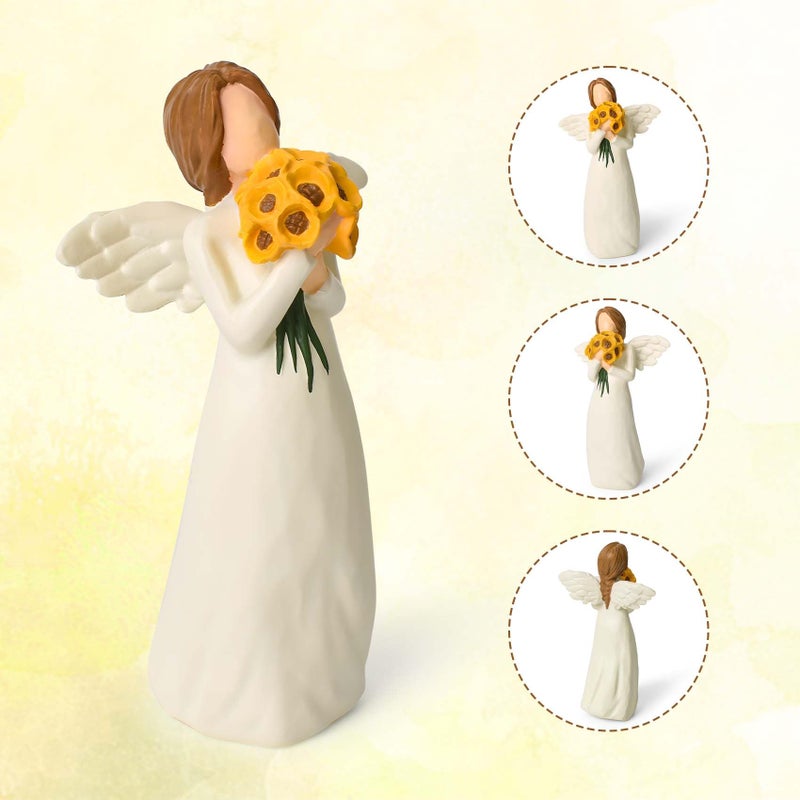 CUNTAUK Sunflower Gifts for Women, Get Well Gifts for Women, Sunflowers Angel Figurine Home Decor Gift Painted Healing Statue, Holding Flowers Angels Gift - Image 3