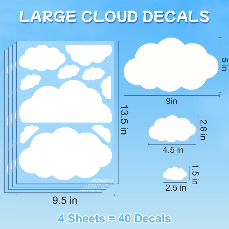AOWDIAO Cloud Wall Decals - 40 Peel and Stick Clouds Stickers - Assorted Shapes and Sizes for Nursery, Bedroom, Classroom Decor - Image 2
