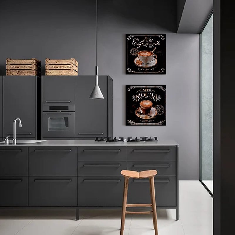sunfrower Kitchen Wall Art Coffee Wall Art Vintage Brown Black Cafe Pictures Dining Room Bar Wall Decor Modern Artwork Canvas Bean Coffee Shop Sign Painting Family Restaurant Fireplace Home Decoration 12x12" 4P - Image 4