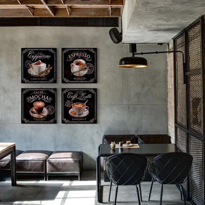 sunfrower Kitchen Wall Art Coffee Wall Art Vintage Brown Black Cafe Pictures Dining Room Bar Wall Decor Modern Artwork Canvas Bean Coffee Shop Sign Painting Family Restaurant Fireplace Home Decoration 12x12" 4P - Image 5
