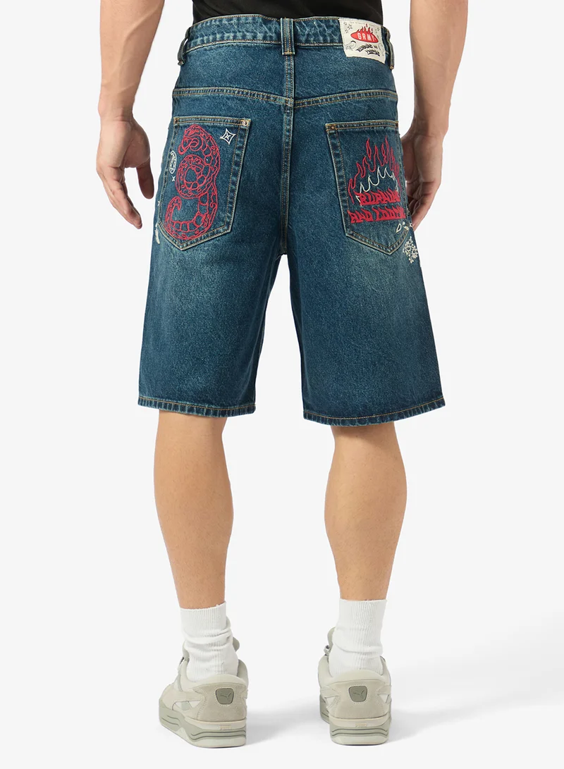 Grimey  Droppin Science Baggy Denim Shorts for Men | Best Price UAE