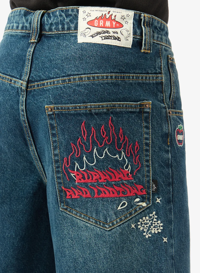 Grimey  Droppin Science Baggy Denim Shorts for Men | Best Price UAE