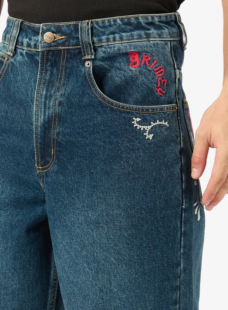 Grimey  Droppin Science Baggy Denim Shorts for Men | Best Price UAE