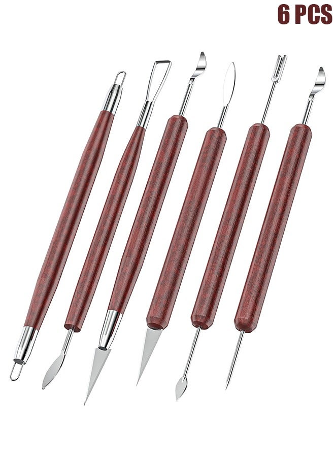 HY Clay Sculpting Tools Set Professional Carving Tools Double-Sided Pottery Tools with Wooden Handle for Sculpture, Shaping Carving And Smoothing High Precision Polymer Clay Tools 6 PCS - Image 1