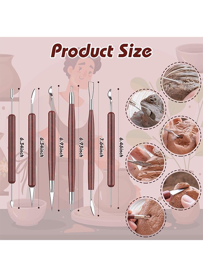 HY Clay Sculpting Tools Set Professional Carving Tools Double-Sided Pottery Tools with Wooden Handle for Sculpture, Shaping Carving And Smoothing High Precision Polymer Clay Tools 6 PCS - Image 2