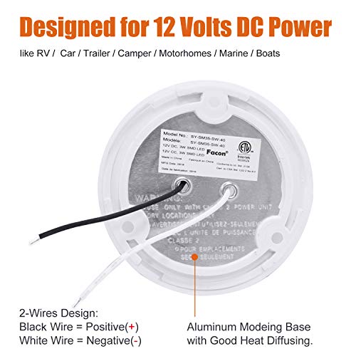 Facon 2-Pack Ultra Slim 3.5'' 12V RV Puck Lights w/Switch, SY-SM35 4000K Cool White LED Interior Lights for RVs, Camper Van, Boats, 12V Dome Light Fixture – cETL Certified - Image 5