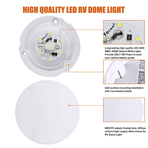 Facon 2-Pack Ultra Slim 3.5'' 12V RV Puck Lights w/Switch, SY-SM35 4000K Cool White LED Interior Lights for RVs, Camper Van, Boats, 12V Dome Light Fixture – cETL Certified - Image 4