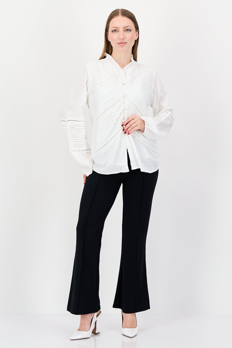 bebe Women Split Neck Short Sleeve Textured Blouse, White - Image 4