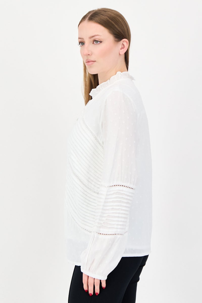 bebe Women Split Neck Short Sleeve Textured Blouse, White - Image 2