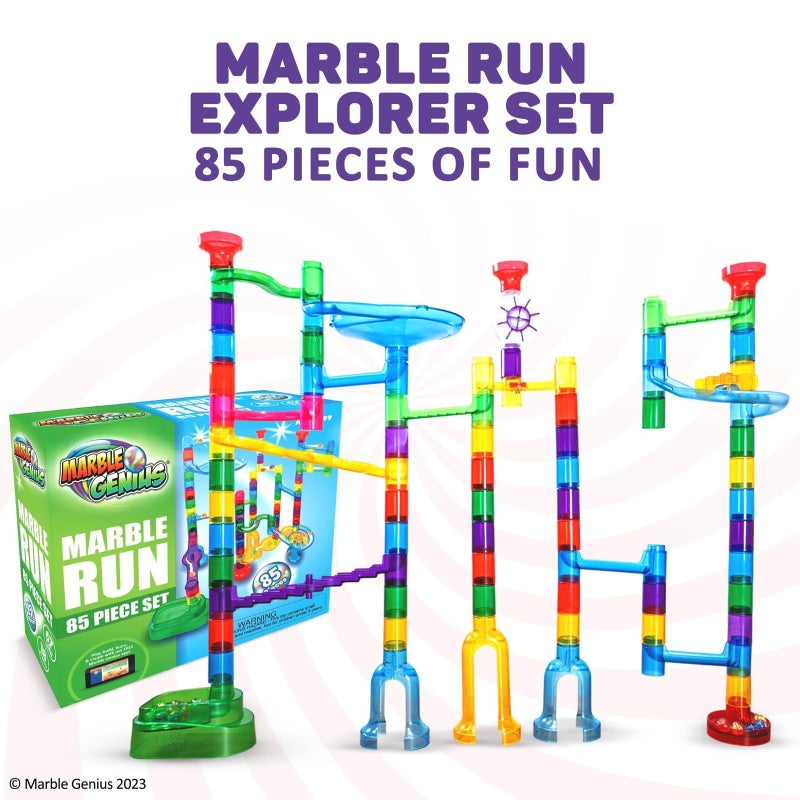 Marble Genius Marble Run Explorer Set STEM Toys  Maze Construction Building  85 Translucent Track Pieces  Glass Marbles for Family Kids Toddlers Ages 48  Fun Holiday Creative Gifts - Image 3
