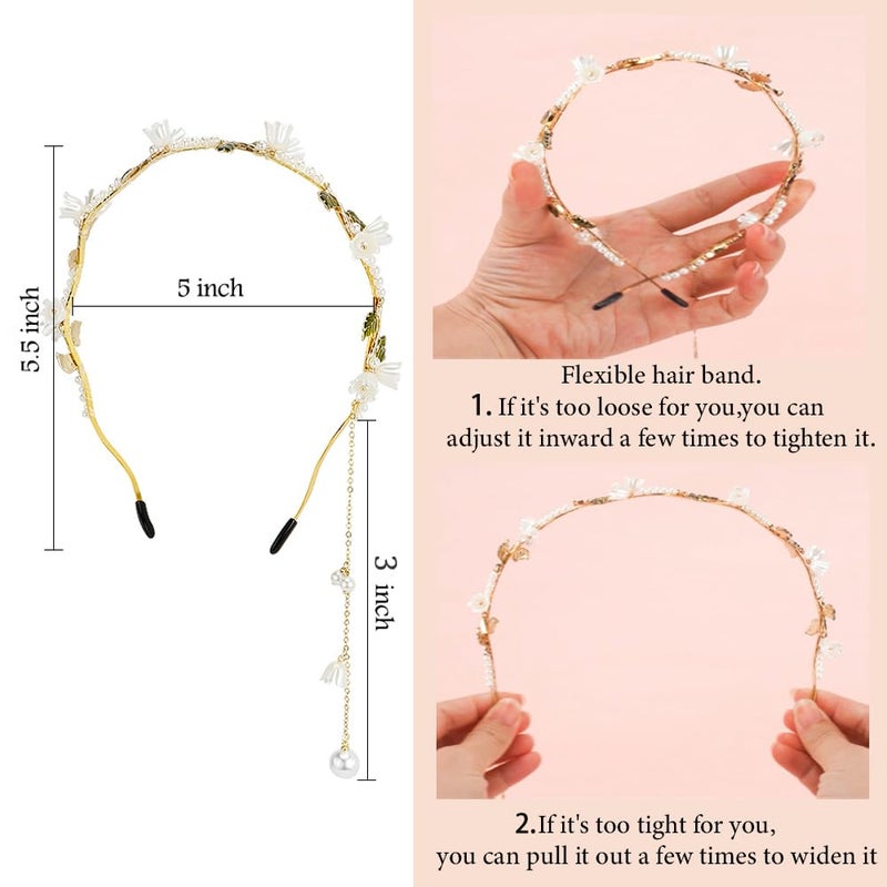 AHONEY Flower Headband for Women Girls Hair Vine Gold Leaf Boho Headband Wedding Fairy Accessories Headpiece Bridal Crown (Floral) - Image 3