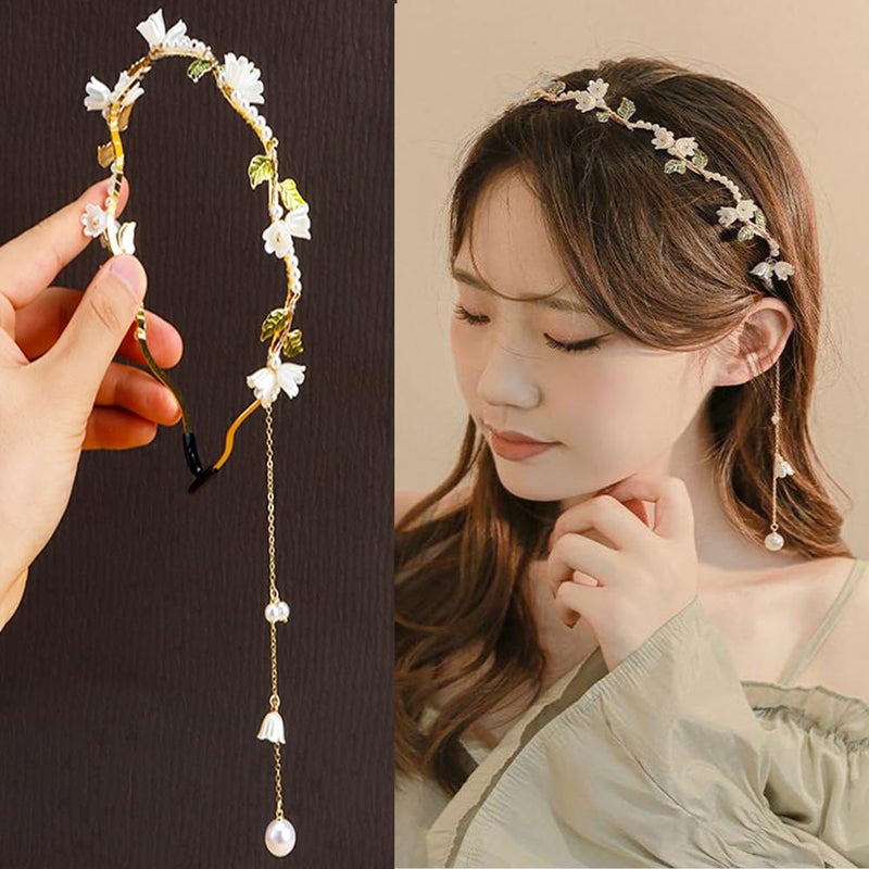 AHONEY Flower Headband for Women Girls Hair Vine Gold Leaf Boho Headband Wedding Fairy Accessories Headpiece Bridal Crown (Floral) - Image 1