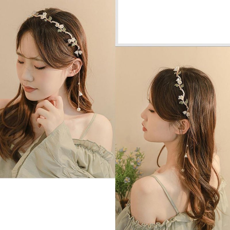 AHONEY Flower Headband for Women Girls Hair Vine Gold Leaf Boho Headband Wedding Fairy Accessories Headpiece Bridal Crown (Floral) - Image 5