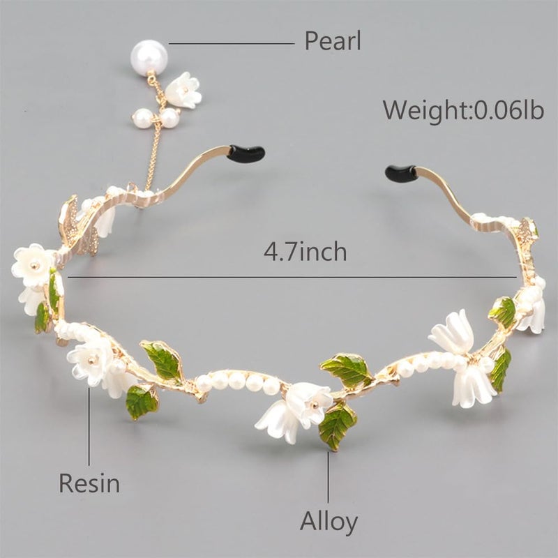 AHONEY Flower Headband for Women Girls Hair Vine Gold Leaf Boho Headband Wedding Fairy Accessories Headpiece Bridal Crown (Floral) - Image 2