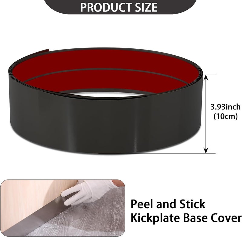 Coengwui Stainless Steel Kick Plate, Peel and Stick Kickplate Base Cover, Baseboard Molding Trim for Wall, Door, Kitchen Cupboard, Dishwasher Toe - Anti-Scratch Protection (9.8ft x 3.9in, Shiny Black) - Image 5