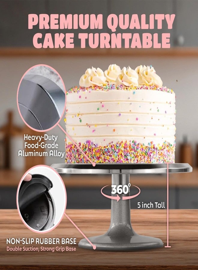 O'Creme O’Creme Cake Turntable Stand, 12 inch - Heavy-Duty Aluminum Alloy Rotating Turn Table Display Lazy Susan for Decorating Cakes & Cupcakes with Non-Slip Base- Ideal for Weddings, Birthdays - Image 2