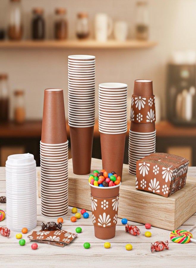 Jingmore 100 Sets 12oz Cielito Lindo De Barro Mexican Coffee Cups with Lids and Sleeves Terracotta Flower Disposable Paper Cups for Birthday Wedding Party Supply(Mexican,Brown) - Image 3