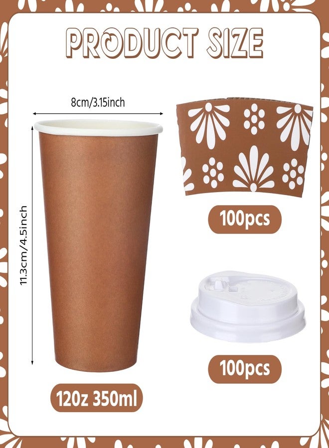 Jingmore 100 Sets 12oz Cielito Lindo De Barro Mexican Coffee Cups with Lids and Sleeves Terracotta Flower Disposable Paper Cups for Birthday Wedding Party Supply(Mexican,Brown) - Image 2