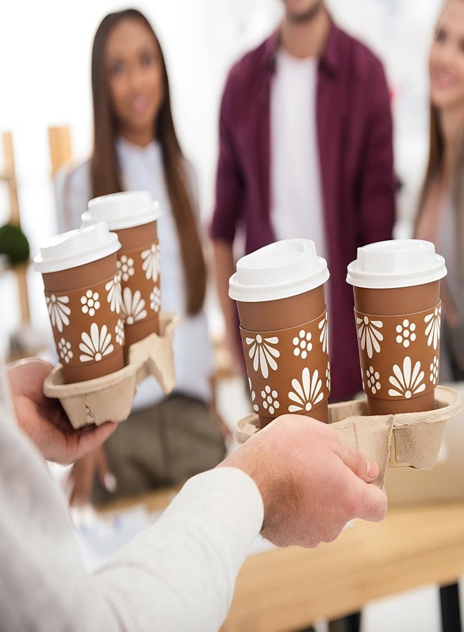 Jingmore 100 Sets 12oz Cielito Lindo De Barro Mexican Coffee Cups with Lids and Sleeves Terracotta Flower Disposable Paper Cups for Birthday Wedding Party Supply(Mexican,Brown) - Image 4