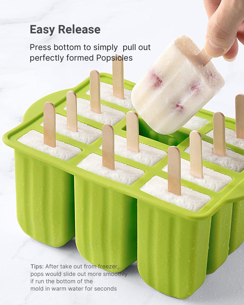 MEETRUE Popsicles Molds, MEETRUE 12 Pieces Silicone Popsicle Molds Easy-Release BPA-free Popsicle Maker Molds Ice Pop Molds Homemade Popsicle Ice Pop Maker with 50PCS Popsicle Sticks+Cleaning Brush - Image 4