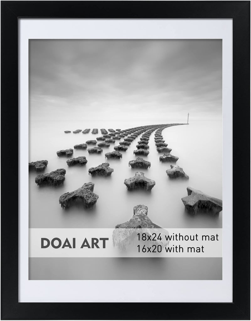 DOAI ART 18x24 Poster Frame Black  16x20 Picture Frames with Mat or 18 x 24 without Mat  Polished Plexiglass for Wall Vertically or Horizontally Display  Wall Mounting Hardware Included